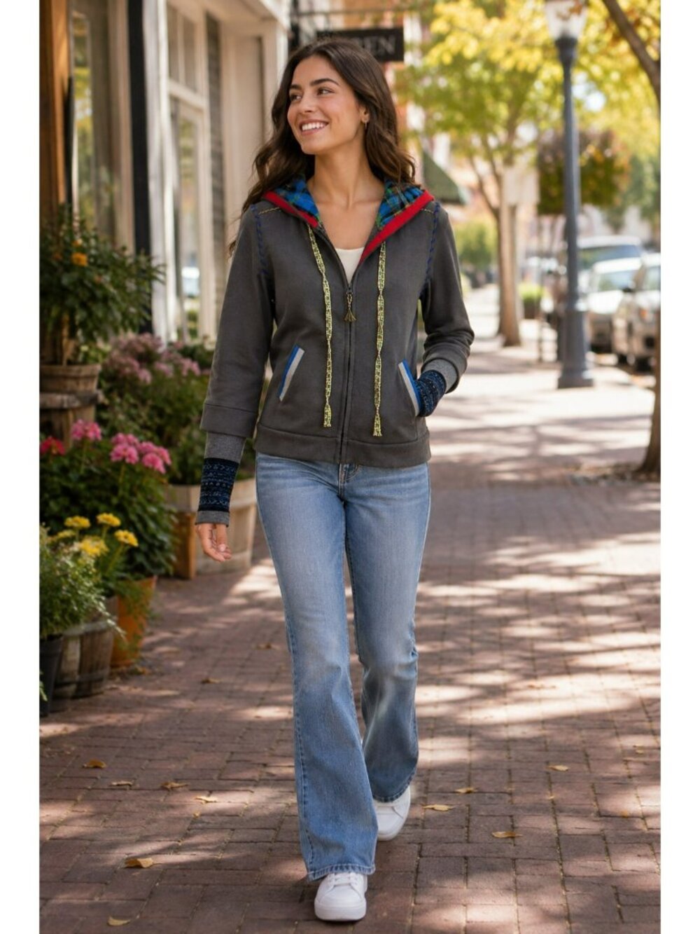 Free People Womens Medium Multicolor Hooded Jacket With Knit Accents & Pockets